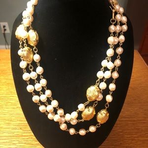 Extra long costume pearl and gold necklace or belt